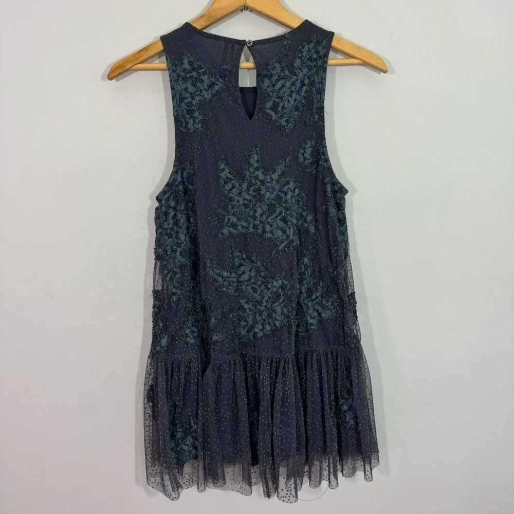 Anthropologie Beaded Neomia Top XS Navy Blue Boho Tunic Tank Whimsical Goth VGUC - Picture 7 of 12